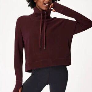 NWT Sweaty Betty Women's Harmonise Luxe Fleece Sweatshirt Sz XS in Black Cherry